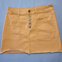 Sky Sparrow Womens Skirt Mini Size S Brown Stretch Gold Edgy Raw Hem But... - $11.48