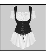 White Gothic Off Shoulder Cap Sleeve Blouse Black Lace-Up High Waist Cor... - £71.28 GBP