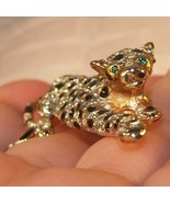 Rhinestone Crystal Pave Cheetah Brooch-Black Enameled Spots -Jeweled Gre... - £35.41 GBP