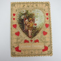 Vintage Valentine Card Girl Fairy Wings Wand Heart Flowers Die cut Bifold Window - £6.31 GBP