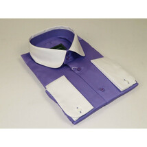 Men 100% Cotton Shirt CIERO MONTERO Turkey #STN 240 Purple/White Collar Slim Fit image 4