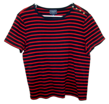 NICE! Chaps by Ralph Lauren Blue Red Stripe Shirt Cotton Stretch Womens ... - £12.92 GBP