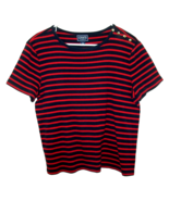 NICE! Chaps by Ralph Lauren Blue Red Stripe Shirt Cotton Stretch Womens ... - £12.71 GBP