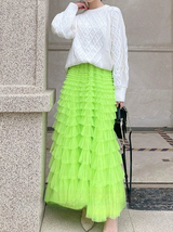 Neon Green Tiered Tulle Skirt Outfit Women Custom Plus Size Tulle Maxi Skirt image 3