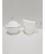 Fitz and Floyd Sugar Bowl w/ Lid &amp; Creamer Set Elegant White With Gold Trim - $34.30 CAD