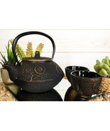 Dark Rich Gold In Coin Ingot Money Pattern Heavy Cast Iron Tea Pot And C... - $85.77 CAD