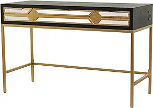 Deco 79 Wood 3 Drawers Desk with Mirrored Front and Outlet, 46&quot; x 20&quot; x ... - $604.99