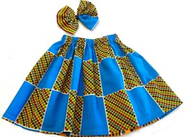 2 Pcs Blue African Print Kids Kente Skirt Clip Bow.-18-24 months,  - £18.04 GBP