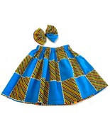 2 Pcs Blue African Print Kids Kente Skirt Clip Bow.-18-24 months,  - £18.21 GBP