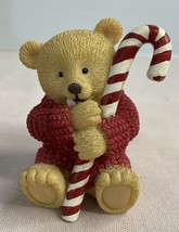 Bronson Collectibles Teddy Bear In A Red Sweater Holding A Candy cane 1995 - $12.19