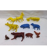 Lot Of (11) Vintage Farm Animal Plastic Toys 1-3&quot; Donkey Pig Sheep Cow - $24.74
