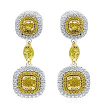 2.84 Carat Cushion Natural Fancy Yellow Diamond Dangle Earrings 14k White Gold - £4,377.77 GBP