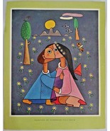 Vintage Art Print Painting &quot;The Kiss&quot; by Alfonse Vila Shum 1940s - £15.51 GBP