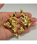 Large 1980s Silver Earrings gOLD pLATED Triangle Earrings Modernist Big ... - $304.95