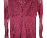 Honey Punch Women&#39;s Lace Dress Long Sleeve Lined Deep V-Neck Size M Pink - $19.79