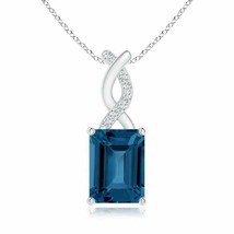 ANGARA London Blue Topaz Pendant with Diamond Entwined Bale in 14K Solid Gold - £330.15 GBP