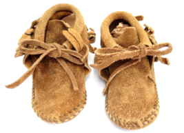 Minnetonka Doll Toddler Moccasins Brown Suede w Fringe 5.5&quot; Size 6 As Is - £5.53 GBP