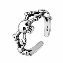 Sterling Silver Plated Retro Treble Human Skeleton Skull Head Band Ring Size 5-7 - £31.40 GBP