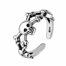 Sterling Silver Plated Retro Treble Human Skeleton Skull Head Band Ring Size 5-7 - £30.75 GBP