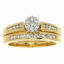 1-1/2 CT. T.W. Diamond Flower Bridal Set in 10K Yellow Gold Finish 925 Silver - £68.12 GBP