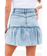 Myosotis Bubble Hem Denim Mini Skirt - $425.43 MXN