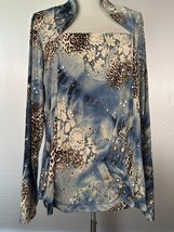 Simonton Says long sleeve Blouse blue animal/sequins Womens size L - £15.69 GBP