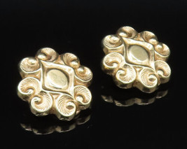 14K GOLD - Vintage Victorian Textured Floral Swirl Non Pierced Earrings - GE161 - £425.26 GBP