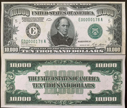 Reproduction United States 1928 $10,000 Bill Federal Reserve Note Copy USA - £3.16 GBP