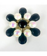 Vintage Black &amp; White Flower Brooch With Iridescent Faux Pearls Gold Ton... - $14.84