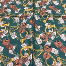 1/2 Yd  French Horn Violin Harp Texstyles Green Christmas Gold Quilting Fabric - £7.16 GBP