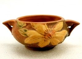 Roseville Pottery Sugar Bowl 5-S, Clematis Pattern, Terracotta Brown, Vi... - $29.35