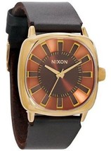 NWT Nixon A012 715 Men&#39;s &quot;Revolver&quot; Gold Tone Brown Leather Band Watch - £108.21 GBP