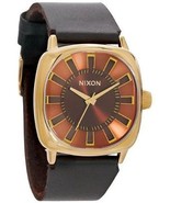 NWT Nixon A012 715 Men&#39;s &quot;Revolver&quot; Gold Tone Brown Leather Band Watch - £110.49 GBP