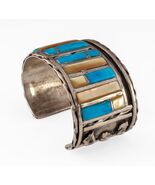 Spencer Turquoise &amp; Yellow MOP Sterling Silver Wide Cuff Bracelet 92.7gr - $21,035.21 MXN