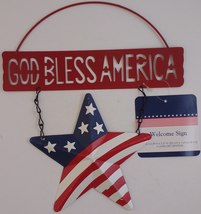 Patriotic Metal God Bless America Signs W Red White Blue Stars, Select Blue Red - £3.15 GBP