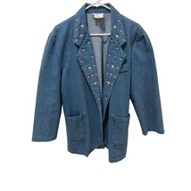 Women&#39;s Studded Denim Bedazzled Blazer Jacket Southwestern Style VTGE - £19.77 GBP
