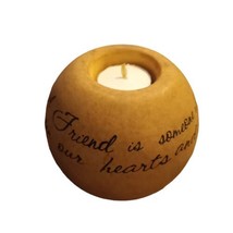 Friend Message Comfort Candle Gift 5&quot; Round Tea Light Holder Organic Stone Color - £4.67 GBP