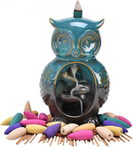 Incense Burner Backflow Incense Holder Waterfall Ceramic Owl Statue with 20 Cone - £17.62 GBP