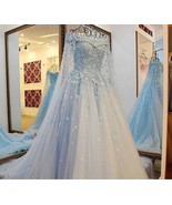 Ice Blue Wedding Dresses with Flowers Pearls - £239.75 GBP