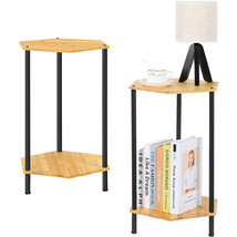 Set of 2 Sofa Side Table Coffee Table Modern Bedside Table Bamboo Living Room - £41.49 GBP