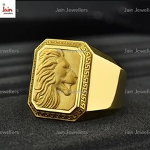 18 Karat, 22 Karat Echt Massiv Gelbgold Rechteckig Luxus Löwe Signet Herren Ring - $2,815.17+