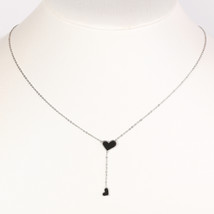 Silver Tone Heart Pendant Necklace, Dangling Charm with Jet Black Inlay - £19.60 GBP