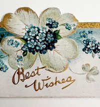 Best Wishes White Clover Victorian Card 1900s Floral Embossed PCBG11B - £15.97 GBP