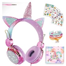 Girls Pink Unicorn Wired Headphones,Cute Cat Ear Kids Game Headset For Boys Teen - £28.76 GBP