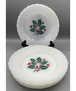 6 Pc Vtg Termocrisa Milk Glass Bowls Holly Berry Design 7.5&quot; Christmas - $569.53 MXN