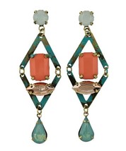 RUSH by Denis &amp; Charles Teal Patina Crystal Beaded Pendant Earrings - £19.73 GBP
