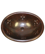 19&quot;  Rustic Oval Copper Bath Sink Fleur de Lis  Drop- In with Daisy Drai... - £156.87 GBP