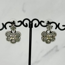 Chico's Silver Tone Rhinestone Studded Dangle Post Earrings Pierced Pair - £7.77 GBP