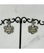 Chico&#39;s Silver Tone Rhinestone Studded Dangle Post Earrings Pierced Pair - £7.78 GBP