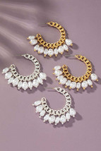 Curb chain hoop earrings with pearl drops - $10.15